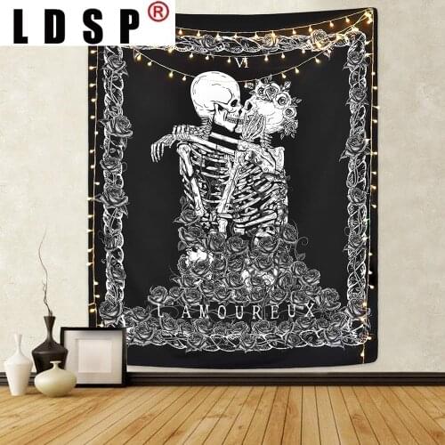 LDSP Witchcraft Skull Tapestry Mountain Wall Hanging Black Psychedelic Mandala Tapestries Wall Carpet Cloth Home Decor 95x73cm