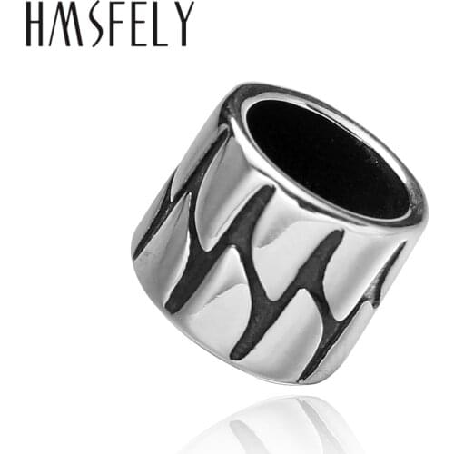 HMSFELY Stainless Steel Black Strips Tube Beads For DIY Leather Bracelet Jewelry Making 8mm Hole Size Accessories Bead 5pcs/lot