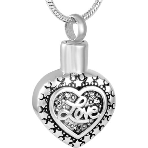 IJD9747 New Arrive Stainless Steel Love Heart Cremation Urn Jewelry Ashes Holder Keepsake Memorial Pendant For Women Man Memory