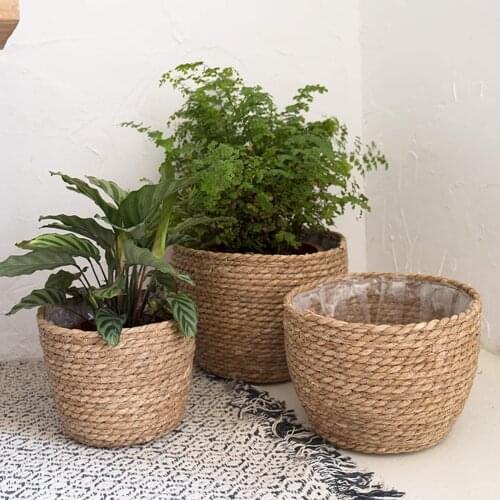 1pc Decorative Straw Weaving Flower Plant Basket Indoor Green Potted Plant Holder Woven Flowerpot Home Decoration