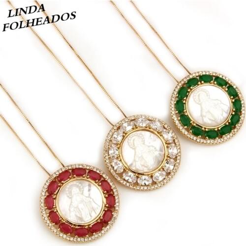 Unique Hot Sale New Designed Gold Copper AAA Cubic Zirconia Religious Maria Pendant Necklace Jewelry for Women Gift Anniversary