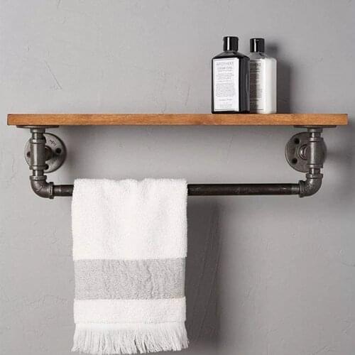 Metal Pipe Wooden (included) Shelf Industrial Style Rack with Hanging Tube Home Decor for Living Room Bathroom Kitchen