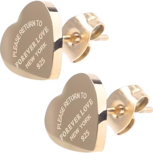 Minimalism Stainless Steel Love Forever Heart Stud Earrings Gold Plating Earrings Party Wedding Fashion Jewelry Unisex E56A