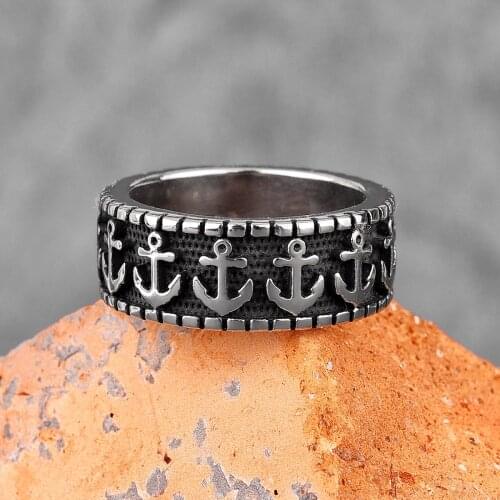 Simple Anchor Sailor Stainless Steel Mens Rings Punk Vintage Amulet For Male Boyfriend Biker Jewelry Creativity Gift Wholesale