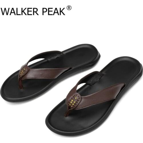 2021 Genuine Leather Men Slippers Comfortable Lightweight Summer Slippers Men Shoes Breathable Flat Big Size 45 Pantuflas Hombre