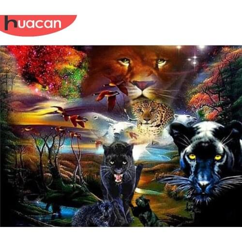 HUACAN Diamond Painting Kit Animals Diamond Embroidery Mosaic Black Leopard Lion Home Decor Wall Stickers
