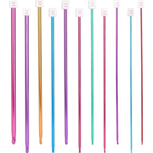 Nonvor 11pcs 2-8mm Multi Color Aluminum Oxide Tunisian Afghan Crochet Hook Weave Knitting Needles for Handcraft