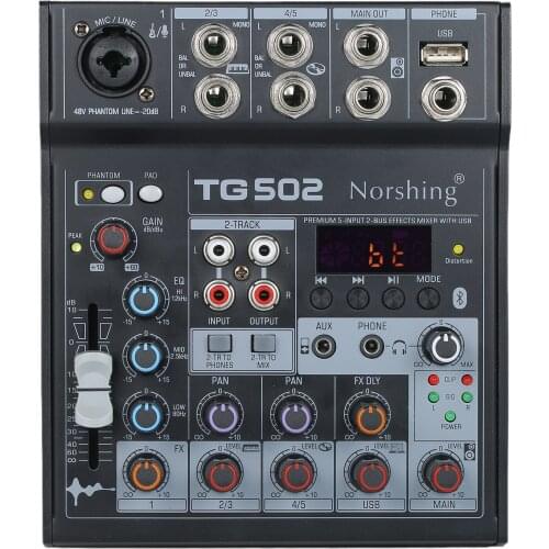 Norshing TG 502 Audio Mixer 4 Channel Stereo Sound Board Console System 48V Phantom Power for DJ Live Streaming Gaming Podcast