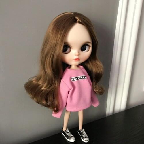 New Printing Yellow Pink Long Sleeve Hoodie Blyth Doll T-shirt Clothing for blyth barbies ob24 1/6 Doll Clothes Accessories