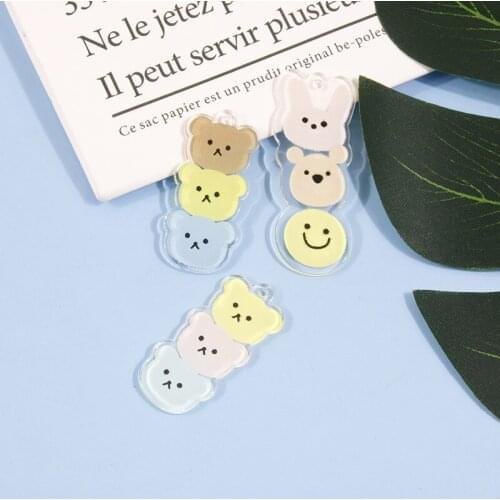 New 50pcs/lot cartoon animals bears pattern print geometry Irregular rectangle shape acrylic beads diy jewelry earring accessory