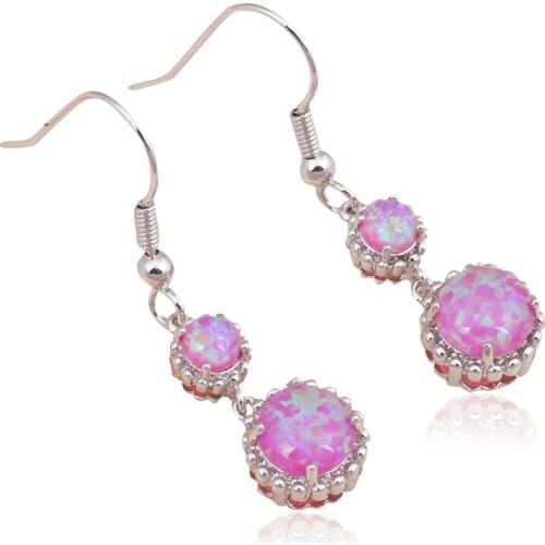Wholesale & Retail Round Double Purple fire opal Silver Stamped Party Fashion Jewelry Dangle Earrings for Ladies OE508A