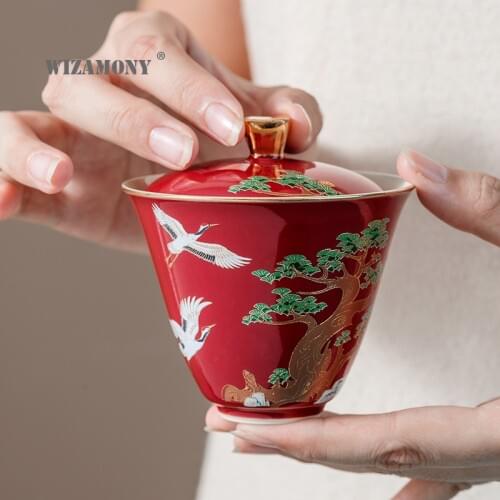 WIZAMONY Palace Museum original Langhong Xianhe covered bowl kungfu tea set tea bowl depicting gold city cultural creative