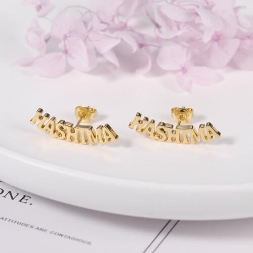 Custom Name Stud Earrings For Women Personalized Nameplate Earring Gift For Best Friends Stainless Steel Jewelry