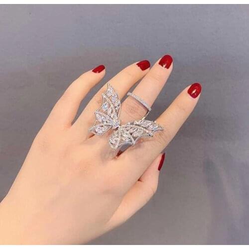 Luxury High Grade Jewelry Charm Butterfly With Cubic Zircon Double Layer Design Fashion S925 Rings For Women Wedding Party Gifts