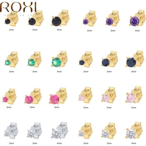 ROXI 3Pcs Colorful Four Claws Stud Earrings For Women 925 Sterling Silver Cartilage Ear Piercing Stud Earrings Wedding Jewelry