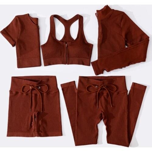 2022 Zipper Gym Shirt Sport Bra Workout Set Women Yoga Suit Seamless Crop Top Fitness Shorts Gym Leggings Sportswear Tracksuit