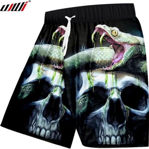 UJWI Mens Boardshorts Printed Snake Skull 3d Shorts Man Fit Slim Gyms Boxers Trousers High Waist Drawstring Pocket Beach Shorts