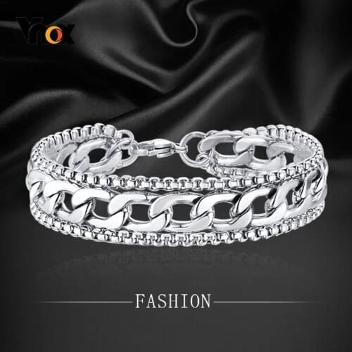 Vnox Mens Chunky Curb Chain Bracelets,Never Fade Punk Heavy Stainless Steel Metal Wristband,Multi-Layered Box Rolo Cuban Links