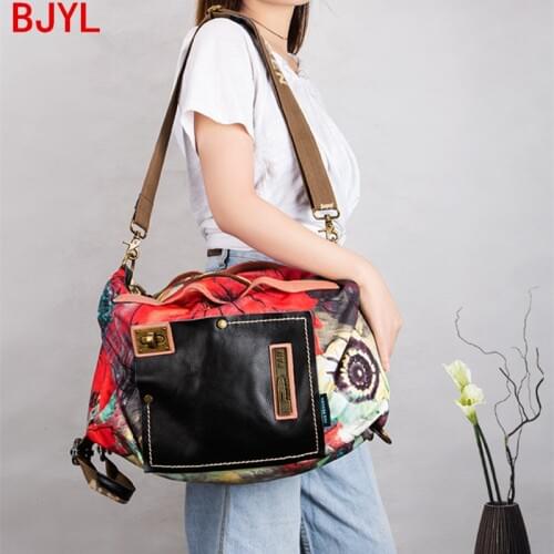 Flowers Women Handbag Female Shoulder Crossbody Bag Laptop Bag Leather Multi-use Large Capacity Bags Print 2020 Luxury Vintage