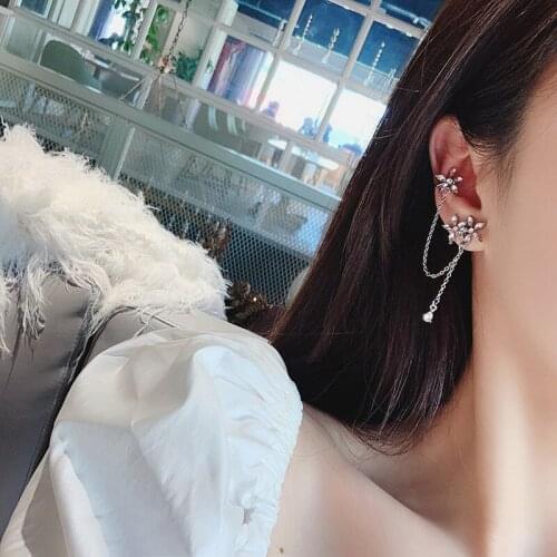 Korean Fashion Flower Zircon Chain Earrings Asymmetry Trendy Rhinestone For Women Personality boucle doreille femme 2020