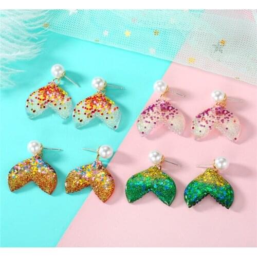 Fashion Jewelry Sequin Mermaid Earrrings For Women Multicolor Resin Shinny Mermaid Tail Drop Earring Wholesale 2020