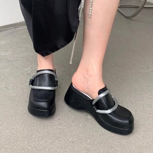 Wedges Mule Women Shoes Heels Platform Slippers Shallow Closed Toe Pump Slip on Heighten Sandals Black White Zapatos Mujer