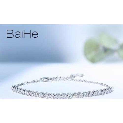 BAIHE Solid 18K White Gold SI/H Round 0.70ct Natural Diamonds Wedding Trendy Fine Jewelry beautiful Diamond Bracelet For Women