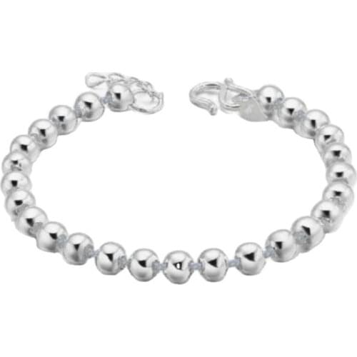 2021 New Fashion Sterling Silver Plated Buddha Beads Beanie Bracelet Women Simple Round Beads Bracelet Valentine Day jewelry