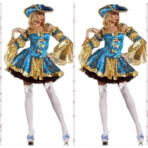 2018 New Halloween Pirate Costumes For Women Sexy Products Medieval Gothic Dresses Movie Costume For Girls Fancy Dress With Hat