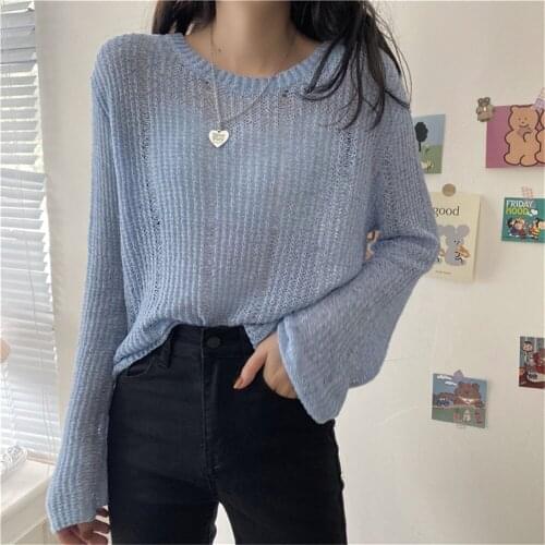 2021 Korean Fashion Pullovers Women Solid Long Sleeve O-neck Loose Elasticity Sweet Korean Style Outwear Sweaters Knitted Female