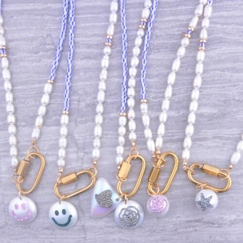Alibaba aliexpress wholesale Smiley smile face star stainless steel natural freshwater pearl pendant necklace Choker Collar