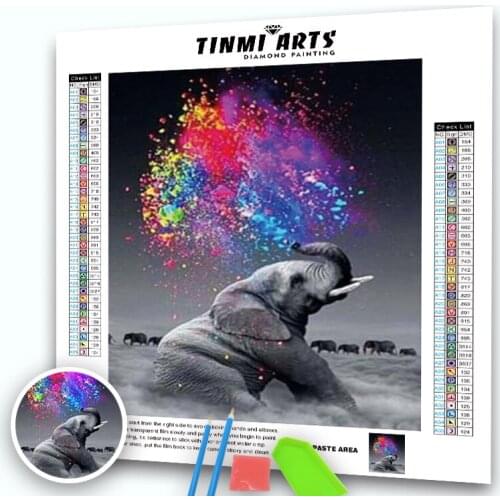 Full Round Drill 5D DIY Diamond Painting "Elephant color" Embroidery Cross Stitch Animal Home Decor Gift