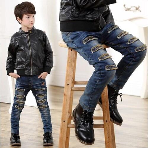 Children Ripped Hole Jeans Pants 2020 New Spring Kids Broken Denim Trousers For Baby Boy 2 3 4 5 6 7 8 9 10T