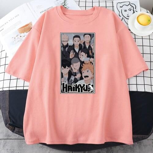 Haikyuu Anime Print T Shirt Women Summer Short Sleeve Loose Crewneck Clothes Tops 2021 Fashion Hip Hop Streetwear Tee Shirts