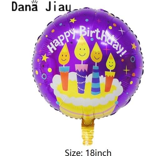 Danajiau 18inch happy birthday helium balloon purple cake theme kids toy foil ball 5th years old boy girl party decoration tools