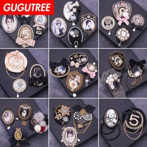 GUGUTREE brooch breastpin crown 5 star flower wings bowknot patches metal patches badges applique patches for clothing HH-10