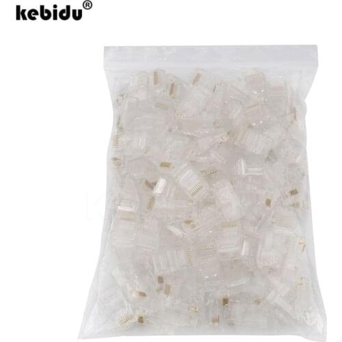Kebidu 100PCS RJ45 RJ-45 Ethernet Cables Module Plug Network Connector for UTP Cat5 Cat5e Network Cable Crystal Heads 8P8C