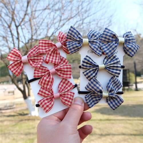 Classic Plaid Ribbon Hair Bands Elastic Rubber Rope Girls Hair Bow Clips Kids Princess Headwear Set Hair Accessories For Braids