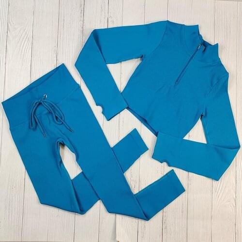 Fitness Suit Seamless Yoga Set Zipper Gym Clothing Fitness Long Sleeve Crop Top High Waist Leggings Sports Suits Athletic Wear