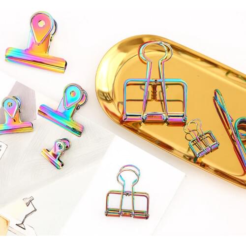 Creative Laser Colorful Metal Plating Bill Clip Hollow Decorative Handbook Receiving Long Tail Clip For Student Stationery