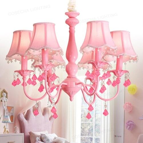 Childrens room pink girl bedroom princess personality chandelier American pastoral creative warm and romantic home decoration