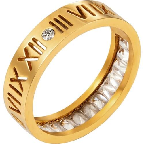 Fashion Hollow Roman Numerals Stainless Steel Ring For Women Men Couple Classic Square Rhinestone Jewelry Wedding Party Gifts