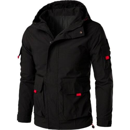 2021 Jacket Men Zipper Winter Spring Autumn Casual Solid Hooded Mens Outwear Slim Fit Cargo Bomber Coats Male Windbreaker