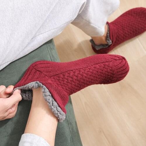 Men winter slipper Cotton warm plush socks slippers Indoor home floor shoes Unisex Twisted flower mens house slippers Large size