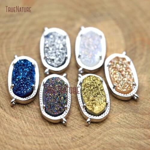 Raw Crystal Druzy Charm Many Choice Titanium Finish Copper Jewelry Roundrect Crystal Necklace Connectors 10*16 mm PM8256