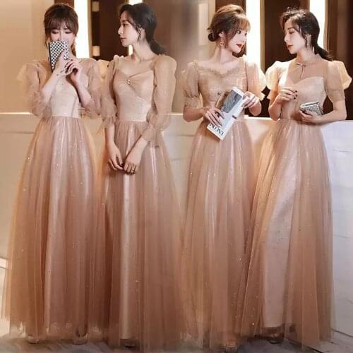 Bridesmaids Dresses Illusion V-Neck A-Line Tulle Lace Sequined Pearls Three Quarter Embroidery Pink Lady Wedding Party Gown E475