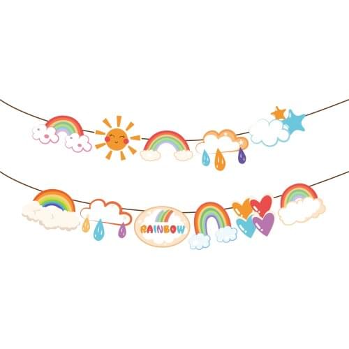 Kids Happy Birthday Colorful Rainbow Hanging Banner Party Decorations Baby Shower Rainbow Wall Bunting Kids DIY Party Favors