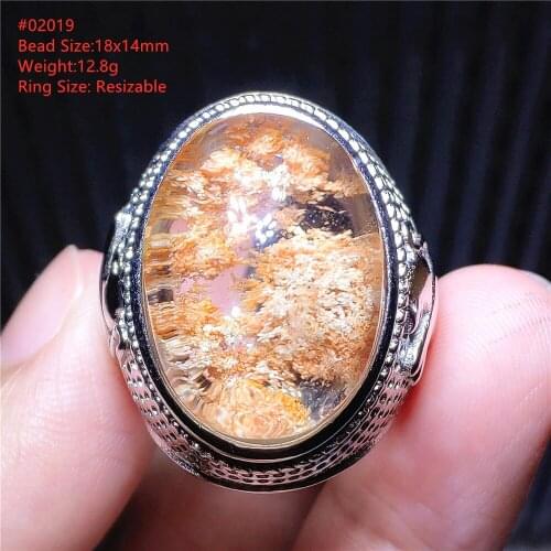 Natural Orange Red Phantom Quartz Adjustable Rectangle Ring 18x14mm Garden 925 Sterling Silver Bead Ring AAAAAA
