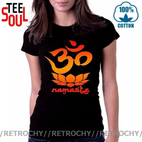 Retrochy Namaste Lotus Flower Symbol T-Shirt Women Hindu Buddhist T shirt Love Design T-shirt Hipster Tshirt Buddha Logo T-shirt
