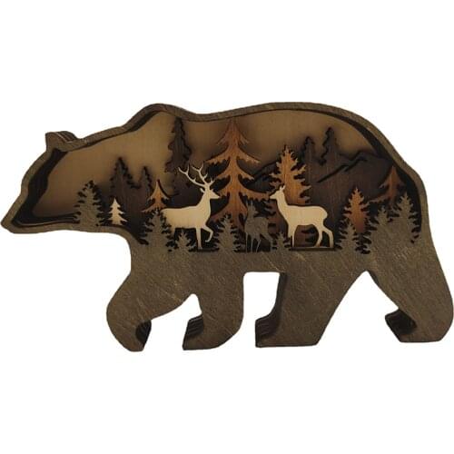 Christmas Ornaments 2022 New Year Natural Xmas Bear Elk Craft Wooden Christmas Decoration for Home Navidad Gift